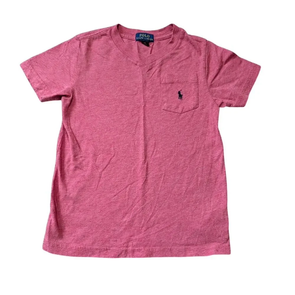 Polo Ralph Lauren Pocket T Shirt Kids Size Small Red Heathered Crewneck Tee
